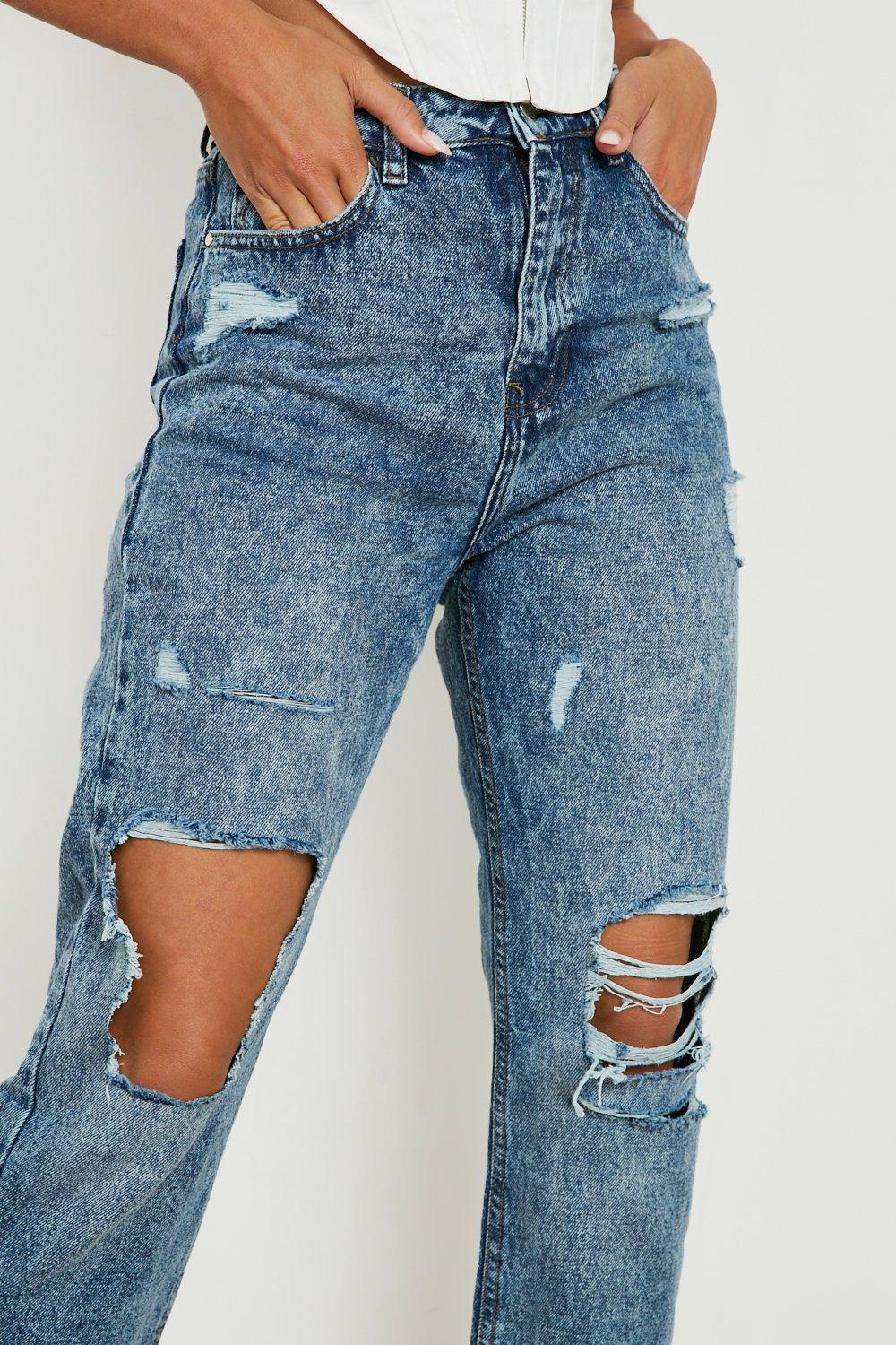 Distressed hot sale straight jeans